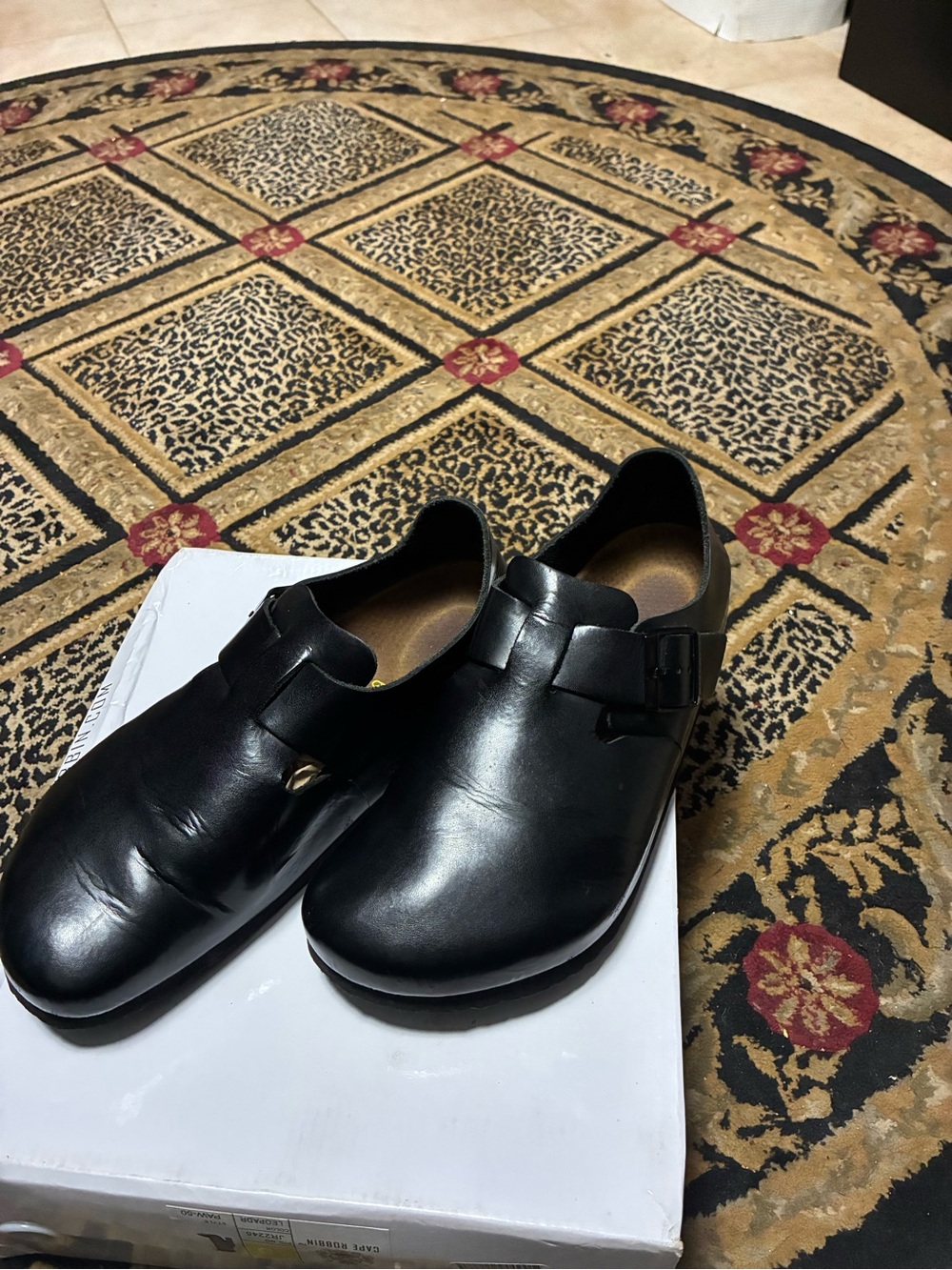 Birkenstock Black Leather Slip-On Buckle Loafers